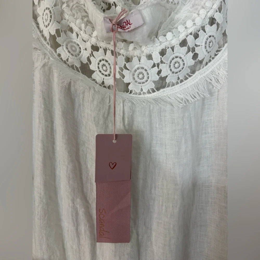 SCANDAL ITALY Blouse Top Linen Embroidered Lace Gauzy Boho Summer White NWT SM - Picture 3 of 6